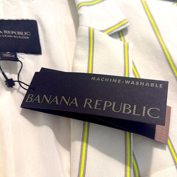 Banana Republic White Neon Yellow Vertical Pinstripe Long Lean Blazer Jacket NEW - Picture 15 of 16